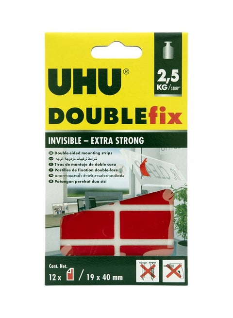 12-Piece Doublefix Invisible Mounting Tape Set Red 19x40mm