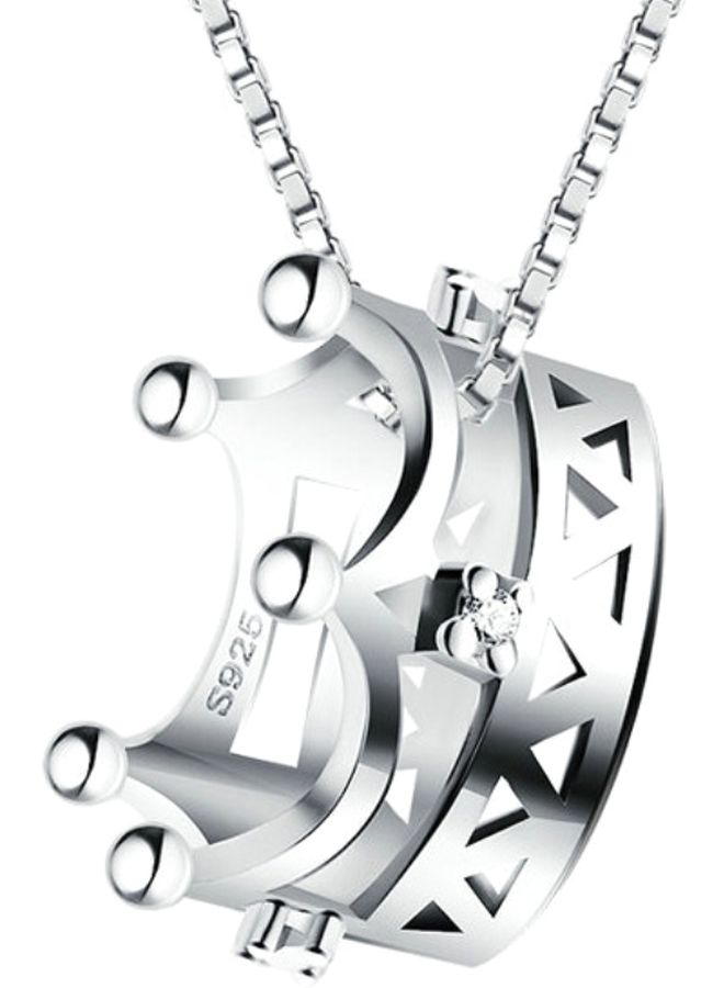 J&J 925 Sterling Silver Diamond Studded Crown Necklace - Image 1