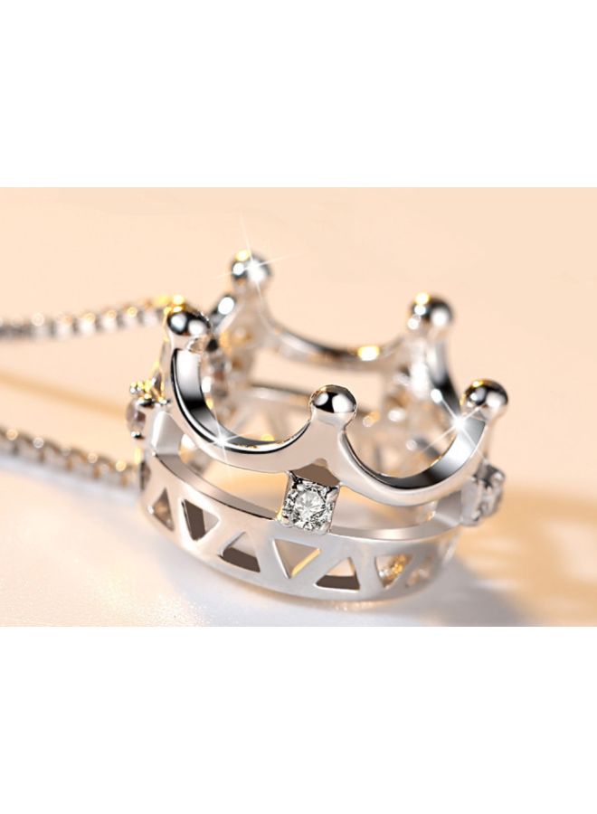 J&J 925 Sterling Silver Diamond Studded Crown Necklace - Image 2
