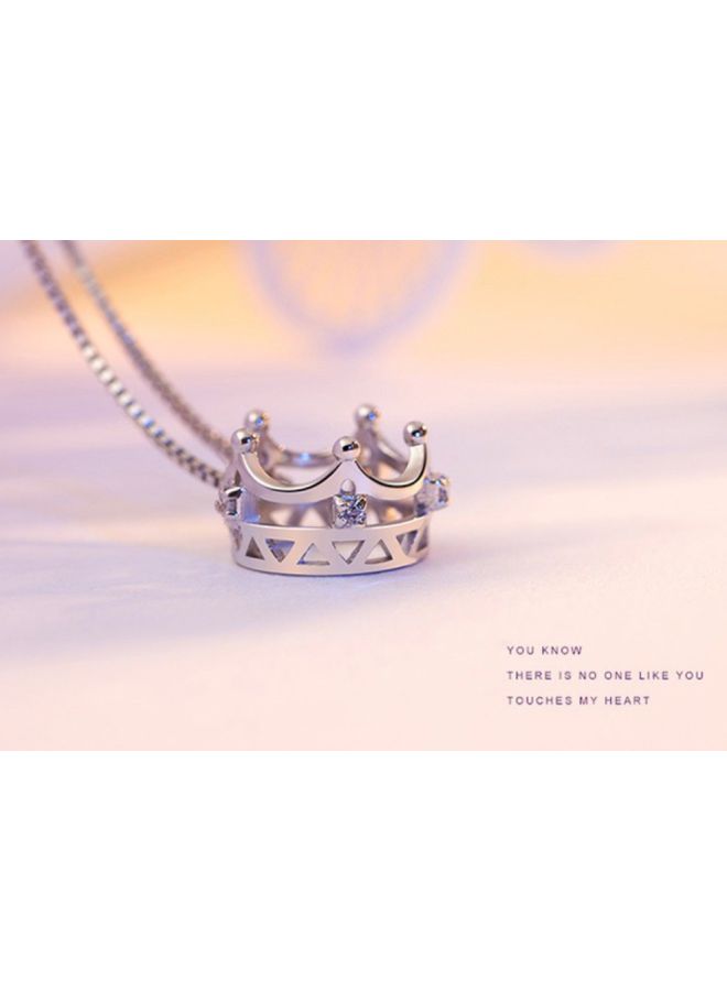 J&J 925 Sterling Silver Diamond Studded Crown Necklace - Image 3