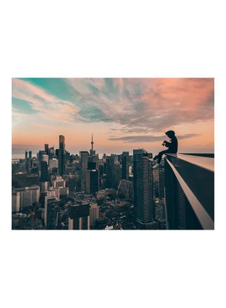Skyscrapers Printed Self-Adhesive Wall Sticker Black/Orange/Blue 60x45cm - v1606994959/N40306696A_1