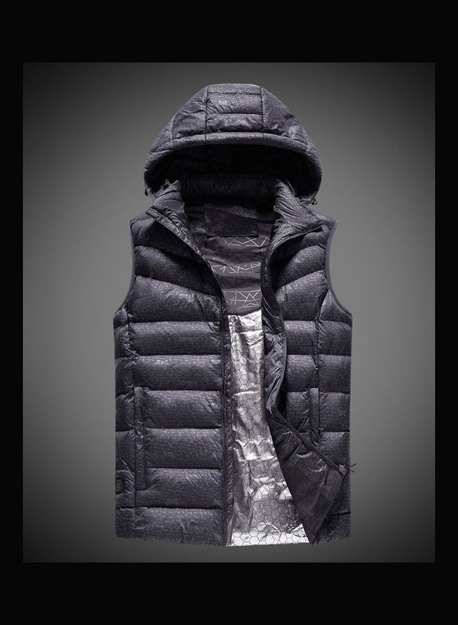 USB Heated Warm Security Intelligent Autumn And Winter Vest With Hat Motorcycle Outdoor Ski Jacket Grey  - Image 2