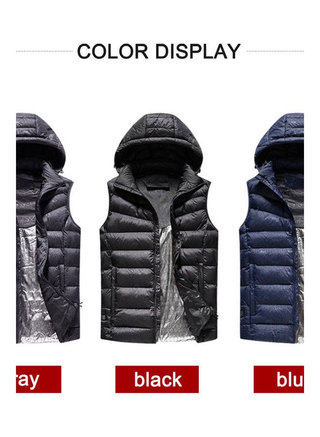 USB Heated Warm Security Intelligent Autumn And Winter Vest With Hat Motorcycle Outdoor Ski Jacket Grey  - Image 3