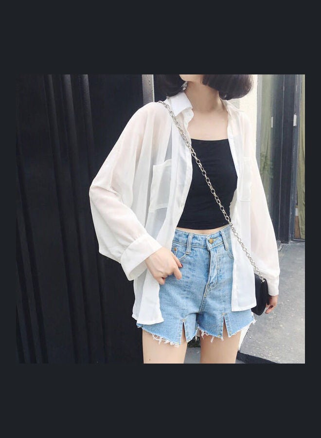 Solid Chiffon Cardigan White - Image 1