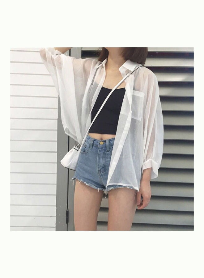 Solid Chiffon Cardigan White - Image 4