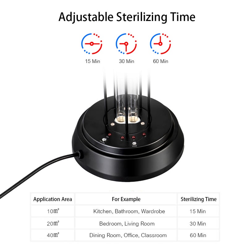 إيهوم مصباح تطهير بالأشعة فوق البنفسجية مزود بلمبتين يعمل بجهاز تحكم عن بعد وقابل للتعديل أسود 53سم - Image 3