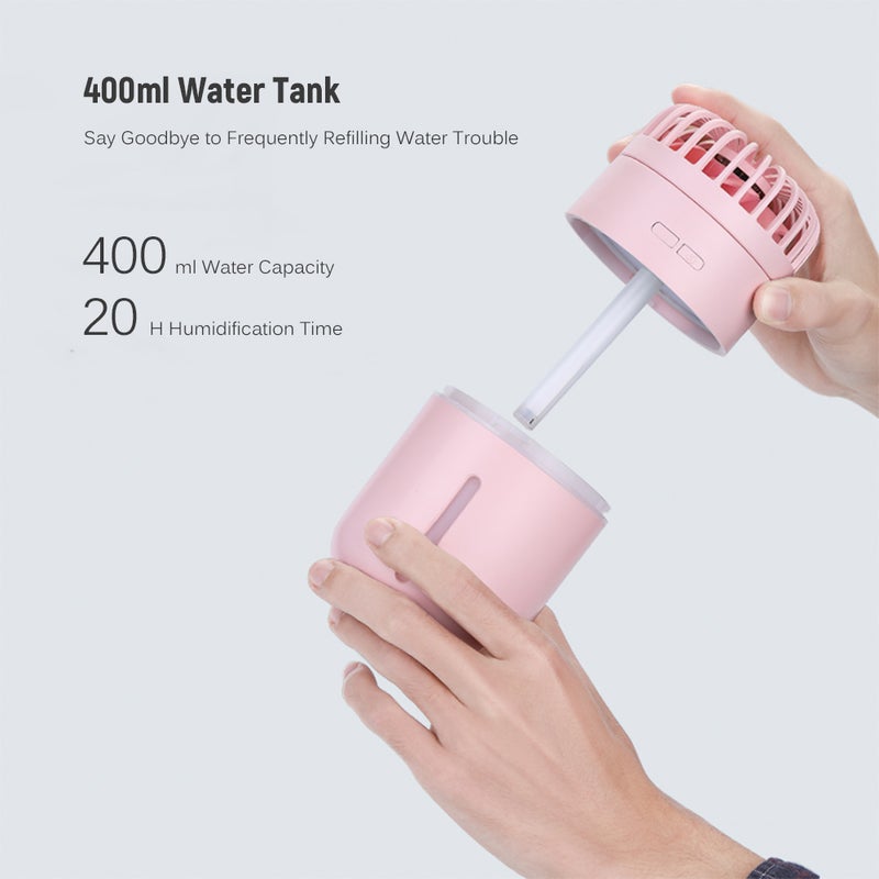 إيهوم جهاز ترطيب الهواء بالرذاذ بتصميم 2 في 1 ومزود بمنفذ USB ومروحة محمولة وردي 16.5سم - Image 3