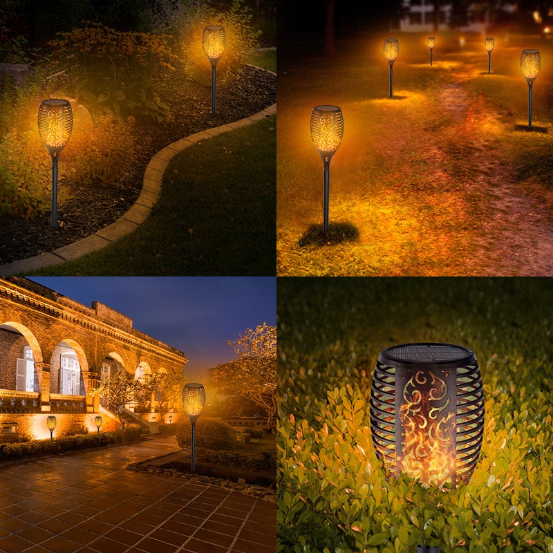 EHOME 4-Piece Solar Torch Flickering Flame Lamp Black 25.5cm - Image 2