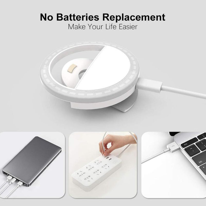 حلقة إضاءة قابلة للشحن بمنفذ USB لالتقاط صور السيلفي مزودة بمشبك أزرق 9*4*9سم  - Image 3