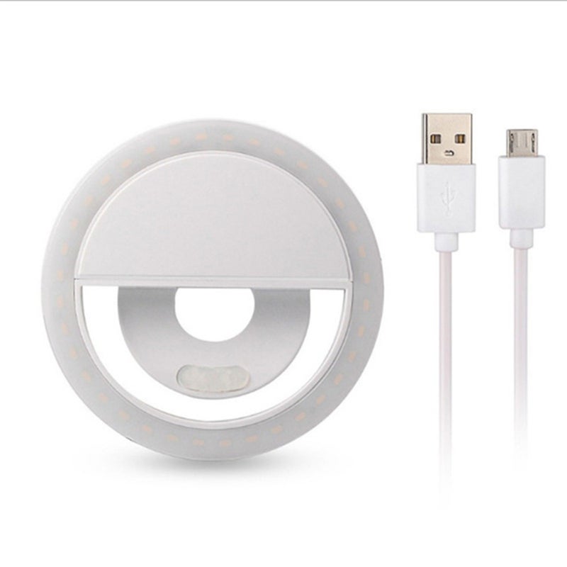 USB Rechargeable Clip On Selfie Ring Light White 9x4x9cm - Image 1