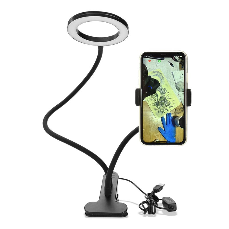 Clip On LED Selfie Ring Light With Cell Phone Holder Black 17x8x15cm