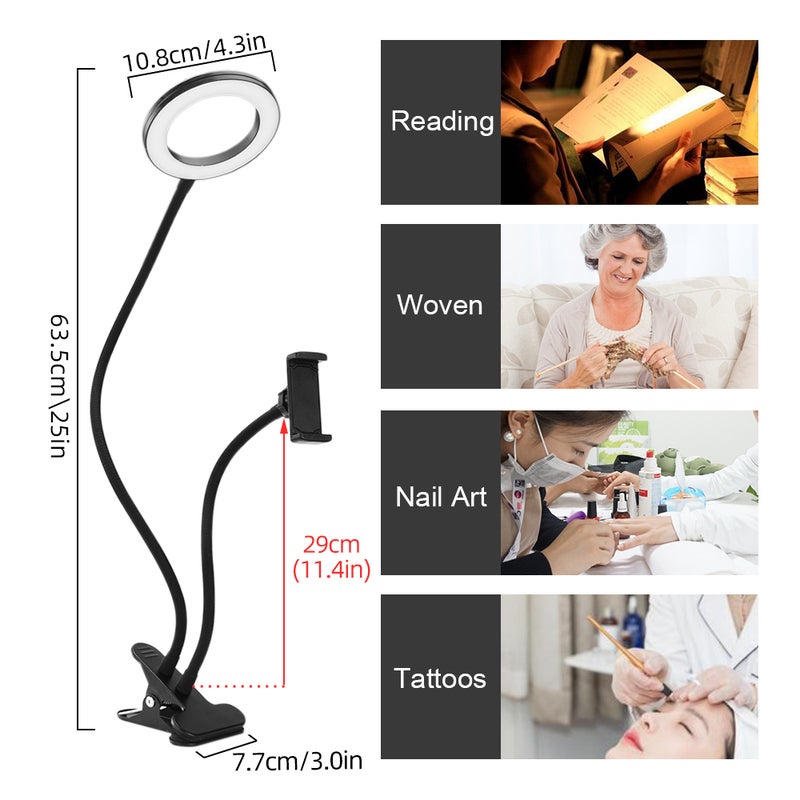 Clip On LED Selfie Ring Light With Cell Phone Holder Black 17x8x15cm