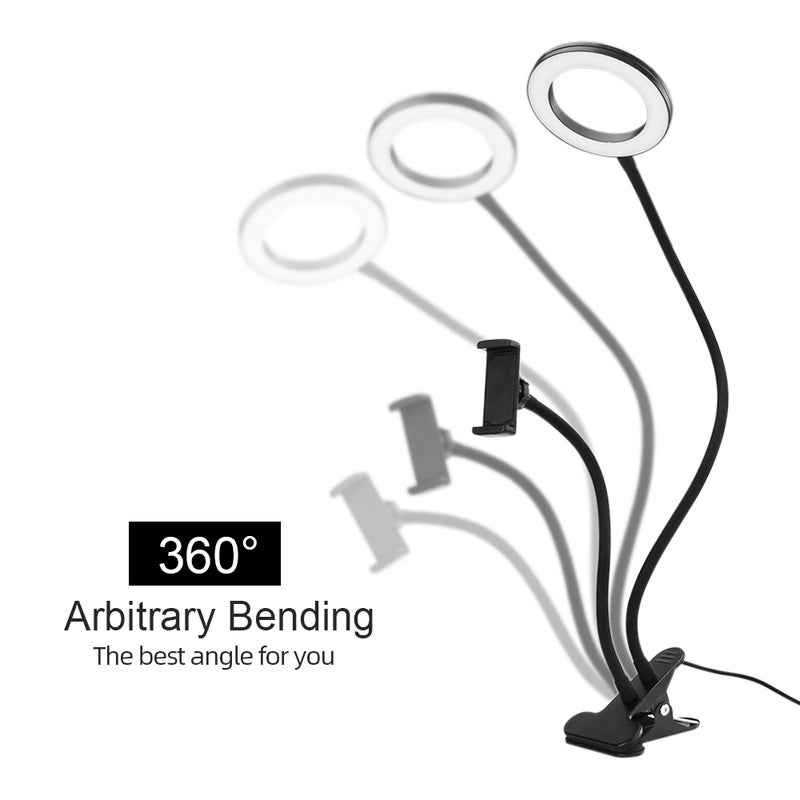 Clip On LED Selfie Ring Light With Cell Phone Holder Black 17x8x15cm