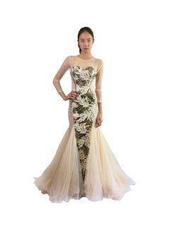 CHRISTOPHE GUILLARME Sequins Detailed Maxi Dress Beige 