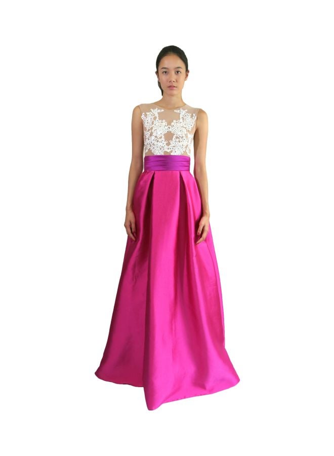 CHRISTOPHE GUILLARME Embroidered Detail Maxi Dress Pink/White 