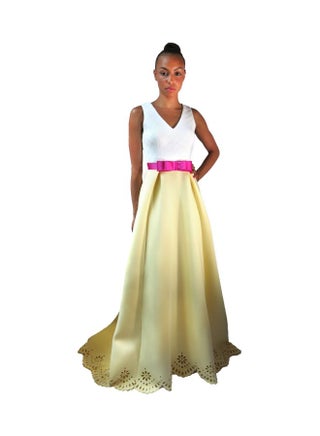 Hollow Out With Belt Detail Maxi Dress Yellow/White/Pink - v1607061499/N42612310V_1