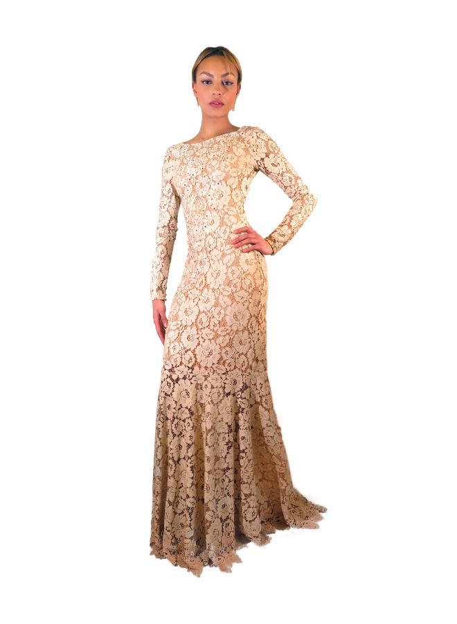 CHRISTOPHE GUILLARME - Lace Detail Maxi Dress Beige - Image 1