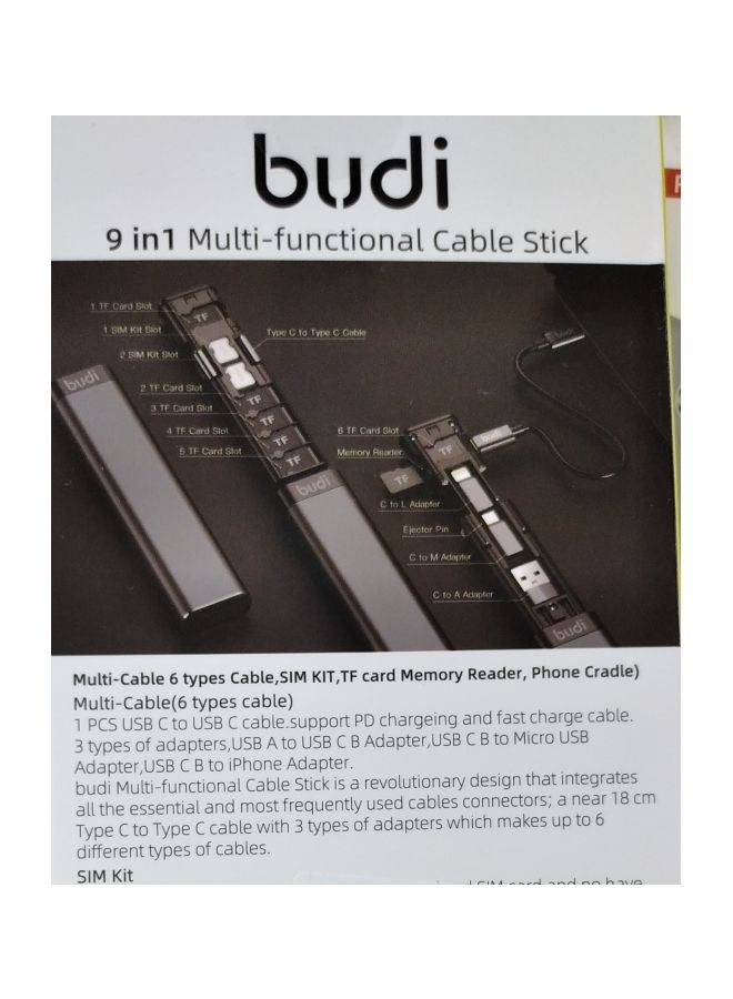 budi 9-In-1 Multi Functional Cable Stick Black  - Image 2