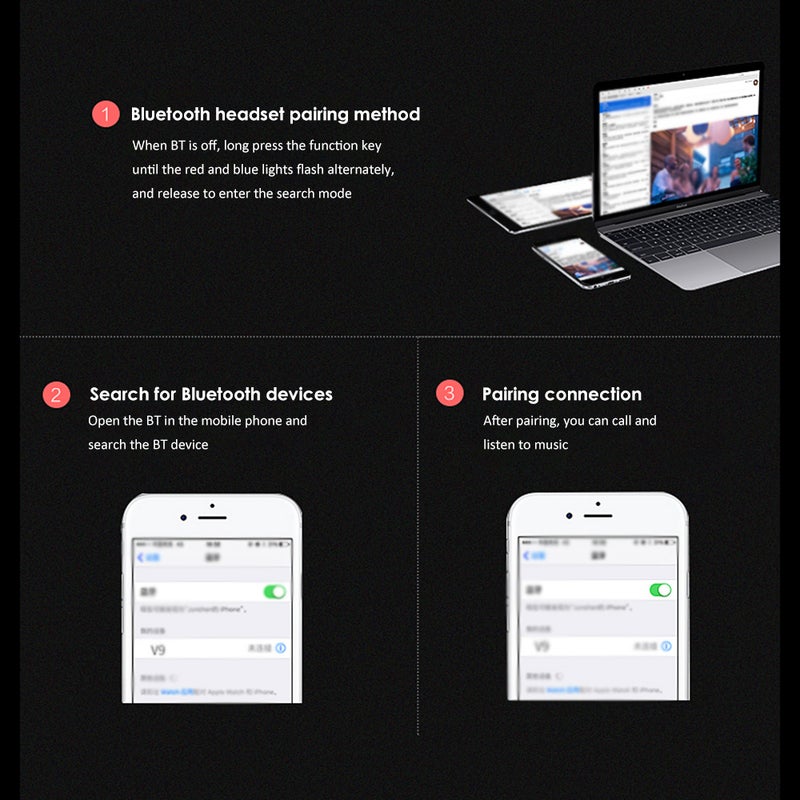 سماعة أذن لاسلكية V9 للسيارة تعمل بتقنية البلوتوث أسود - Image 5