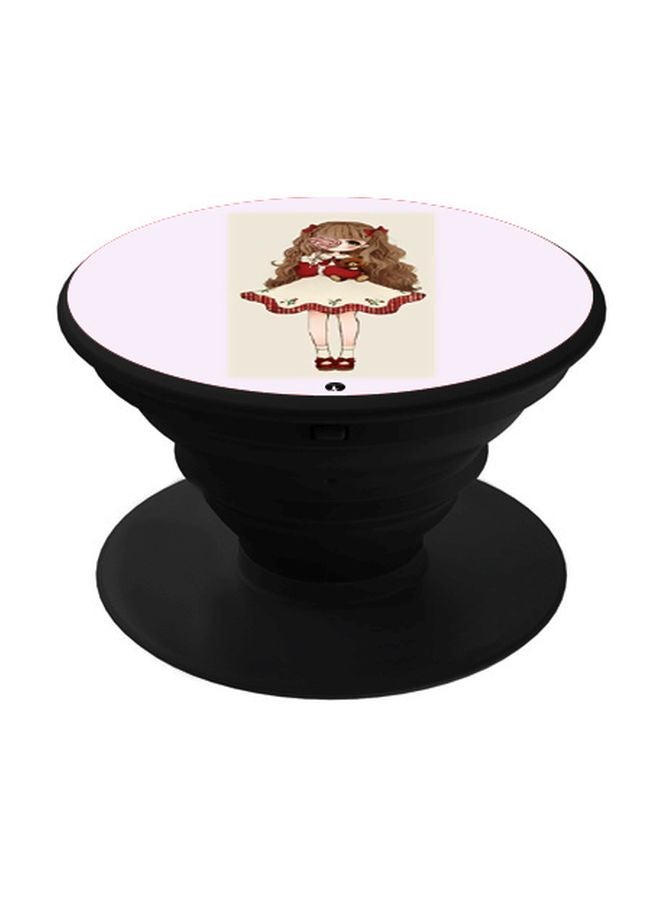 BP Anime Girl Printed Pop Socket Phone Holder Brown/Red/Black - Image 1