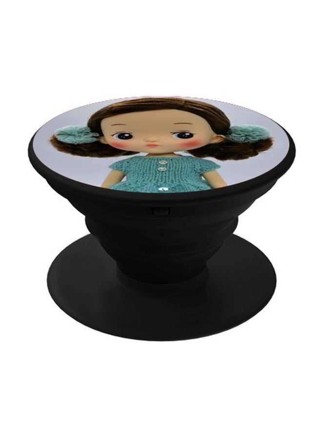 BP Cartoon Girl Printed Pop Socket Phone Holder Blue/Beige/Black - Image 1
