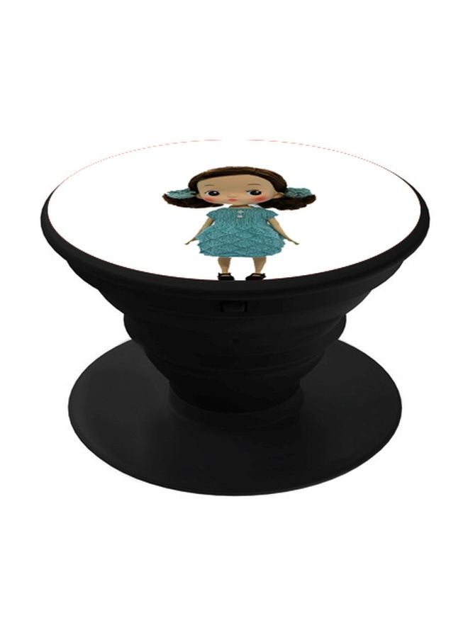 BP Cartoon Girl Printed Pop Socket Phone Holder White/Blue/Black - Image 1