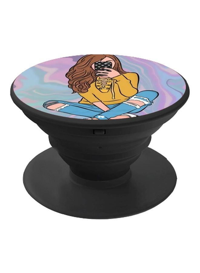 BP Cartoon Girl Printed Pop Socket Phone Holder Blue/Yellow/Black - Image 1