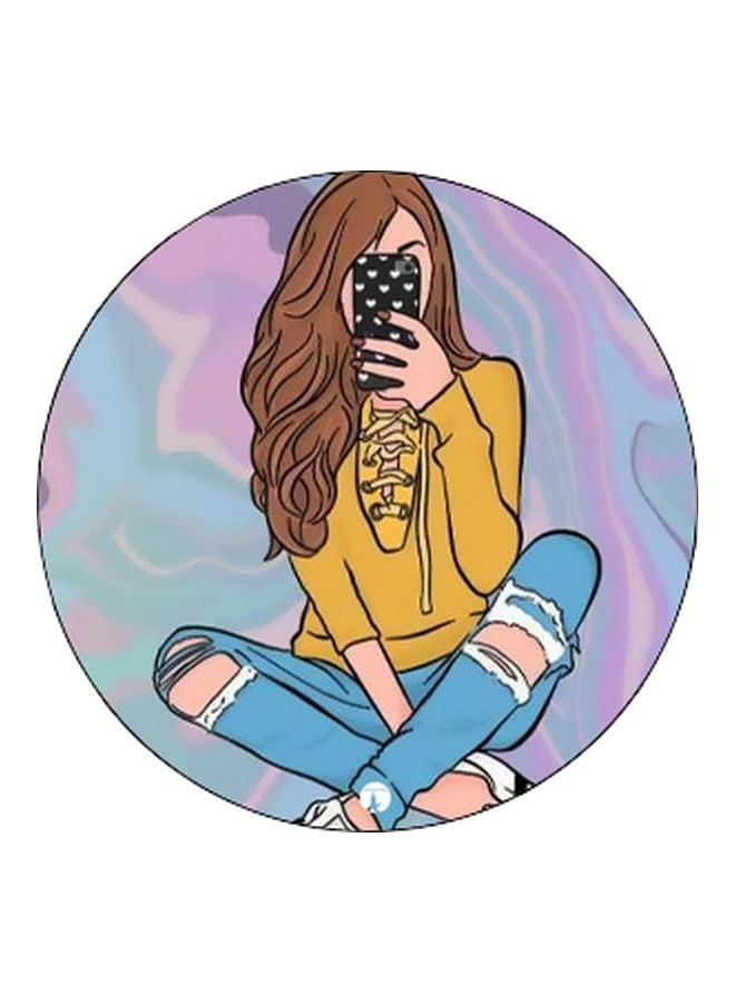 BP Cartoon Girl Printed Pop Socket Phone Holder Blue/Yellow/Black - Image 2