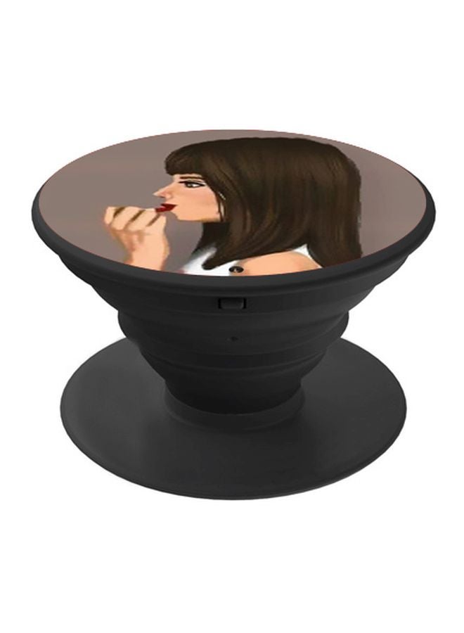 BP Cartoon Girl Printed Pop Socket Phone Holder Brown/White/Black - Image 1