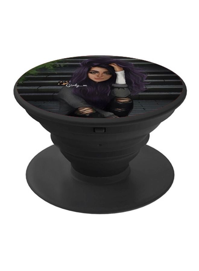 BP Cartoon Girl Printed Pop Socket Phone Holder Purple/Beige/Black - Image 1