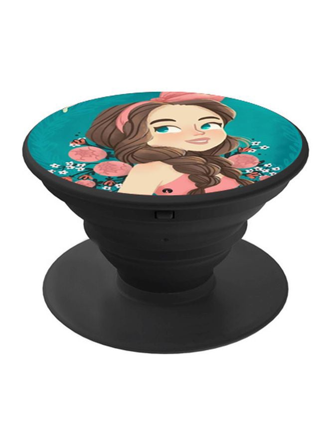 BP Cartoon Girl Printed Pop Socket Phone Holder Blue/Pink/Black - Image 1