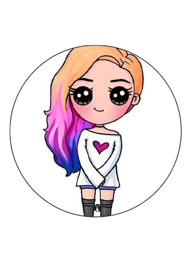BP Cartoon Girl Printed Pop Socket Phone Holder Black/White/Pink - Image 2