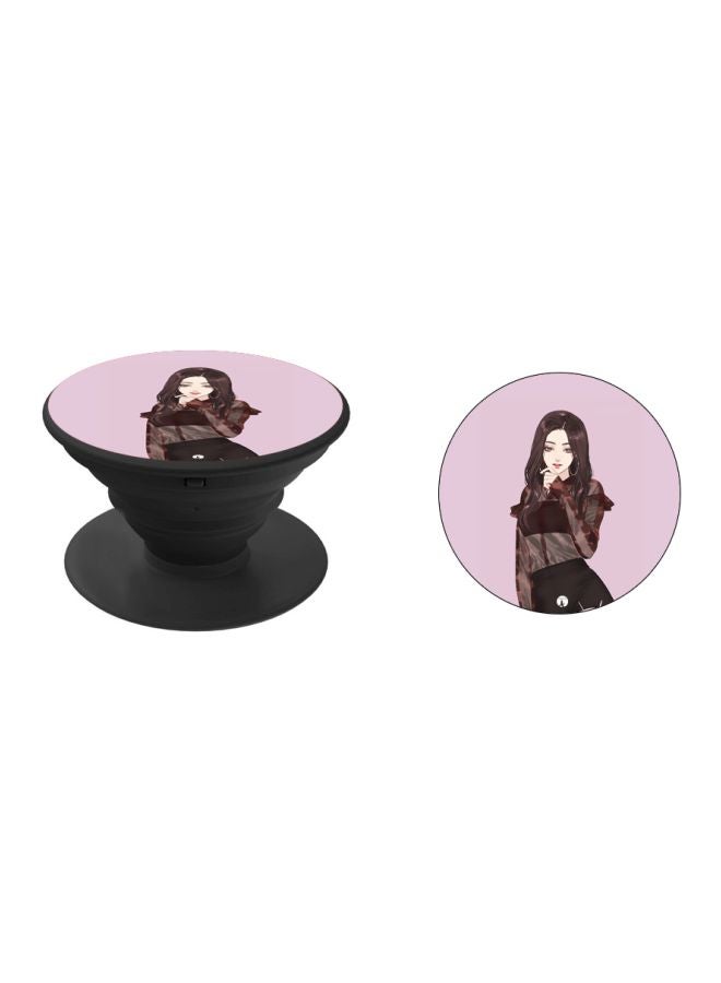 BP Anime Girl Printed Pop Socket Phone Holder Pink/Brown/Black - Image 2