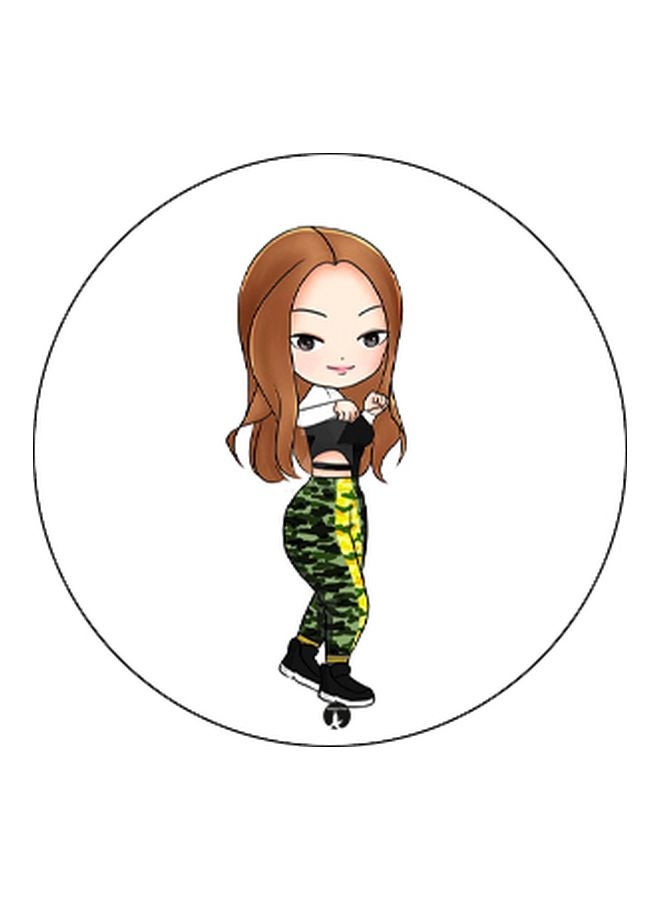 BP Cartoon Girl Printed Pop Socket Phone Holder White/Brown/Green - Image 2