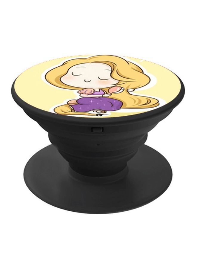 BP Cartoon Girl Printed Pop Socket Phone Holder Yellow/Purple/Black - Image 1