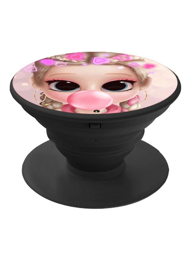 BP Cartoon Girl Printed Pop Socket Phone Holder Black/Pink/Beige - Image 1