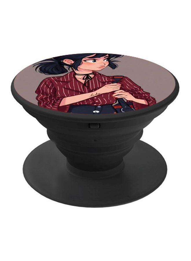 BP Anime Girl Printed Pop Socket Phone Holder Black/Brown/Red - Image 1