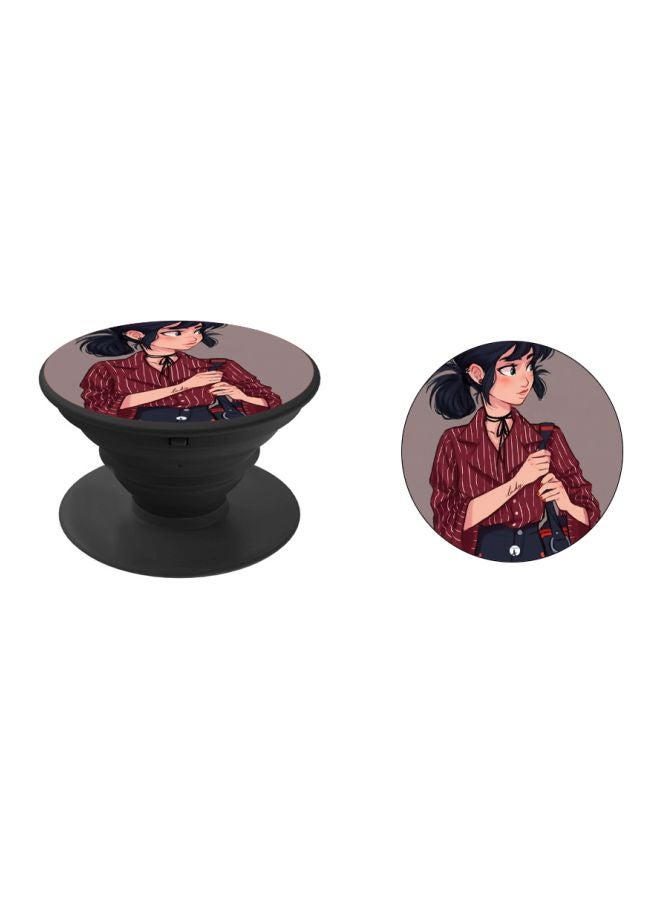 BP Anime Girl Printed Pop Socket Phone Holder Black/Brown/Red - Image 2