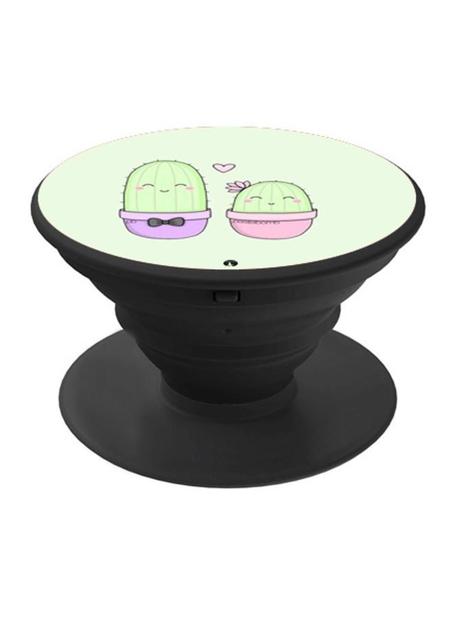 BP Cartoon Cactus Printed Pop Socket Phone Holder Green/Pink/Black - Image 1