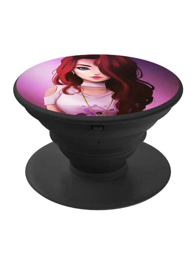 BP Cartoon Girl Printed Pop Socket Phone Holder Purple/Beige/Black - Image 1