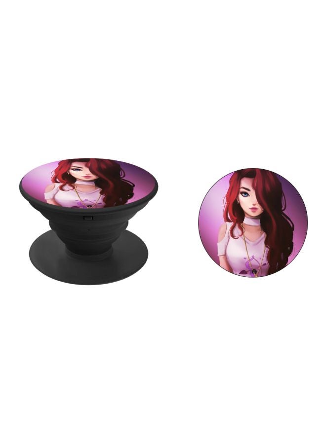 BP Cartoon Girl Printed Pop Socket Phone Holder Purple/Beige/Black - Image 2
