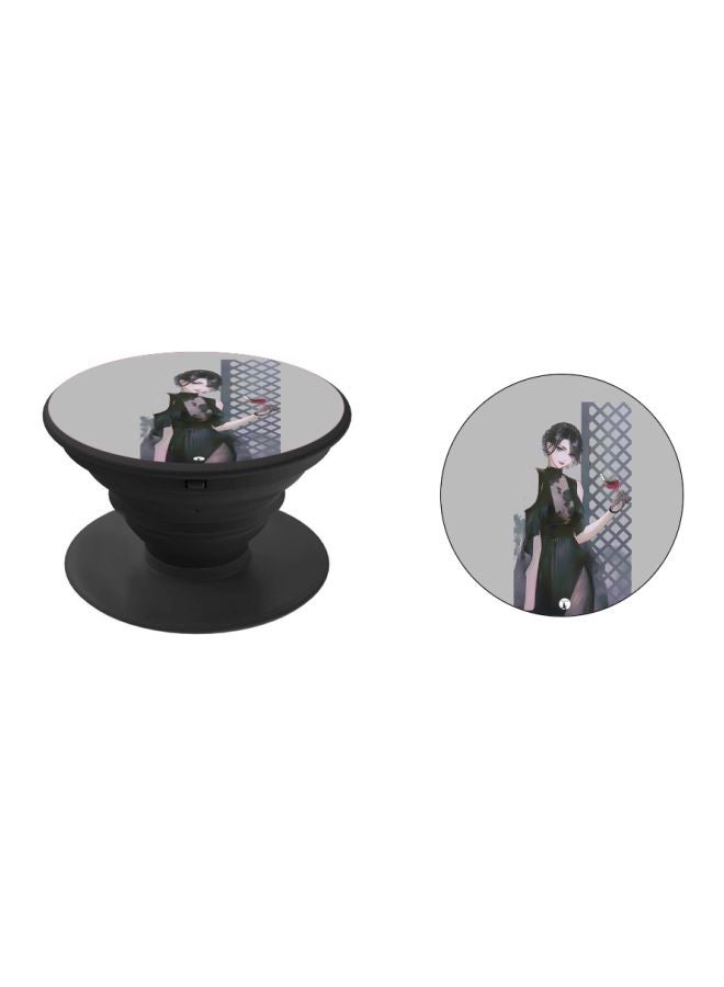 BP Anime Girl Printed Pop Socket Phone Holder Grey/Beige/Black - Image 2