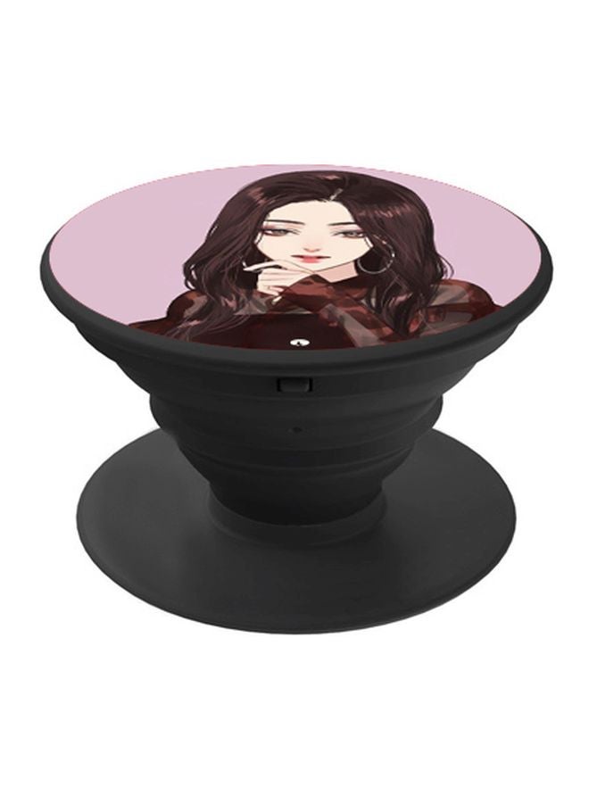 BP Anime Girl Printed Pop Socket Phone Holder Pink/Brown/Black - Image 1