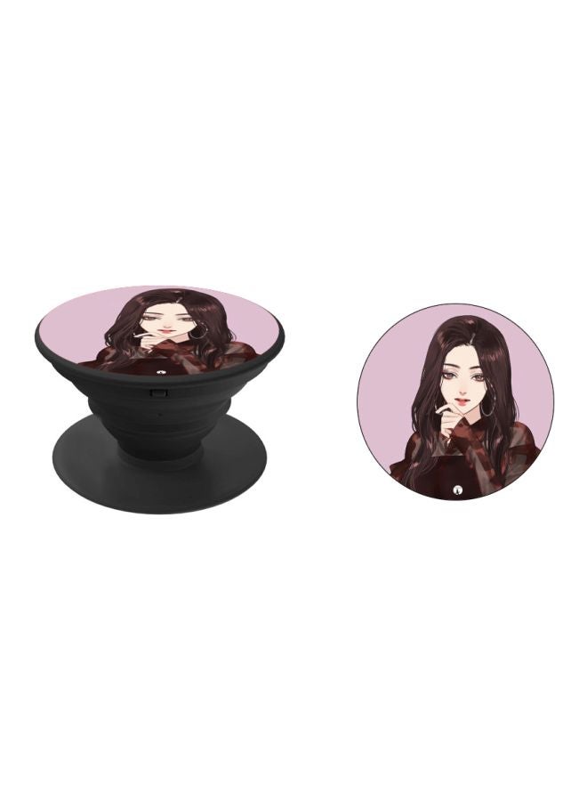 BP Anime Girl Printed Pop Socket Phone Holder Pink/Brown/Black - Image 2