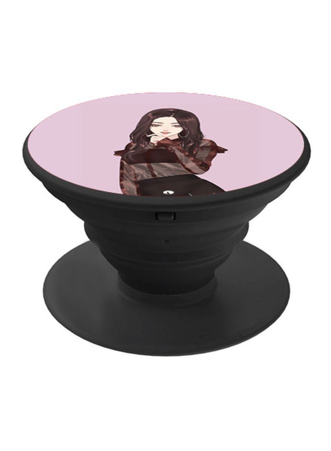 BP Anime Girl Printed Pop Socket Phone Holder Pink/Brown/Black - Image 1