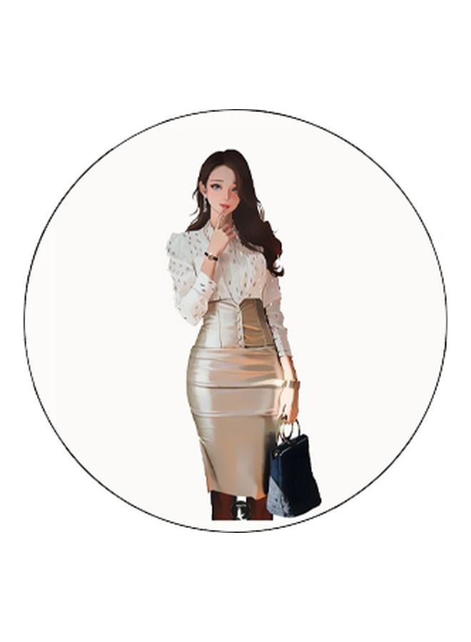 BP Cartoon Girl Printed Pop Socket Phone Holder White/Silver/Black - Image 2