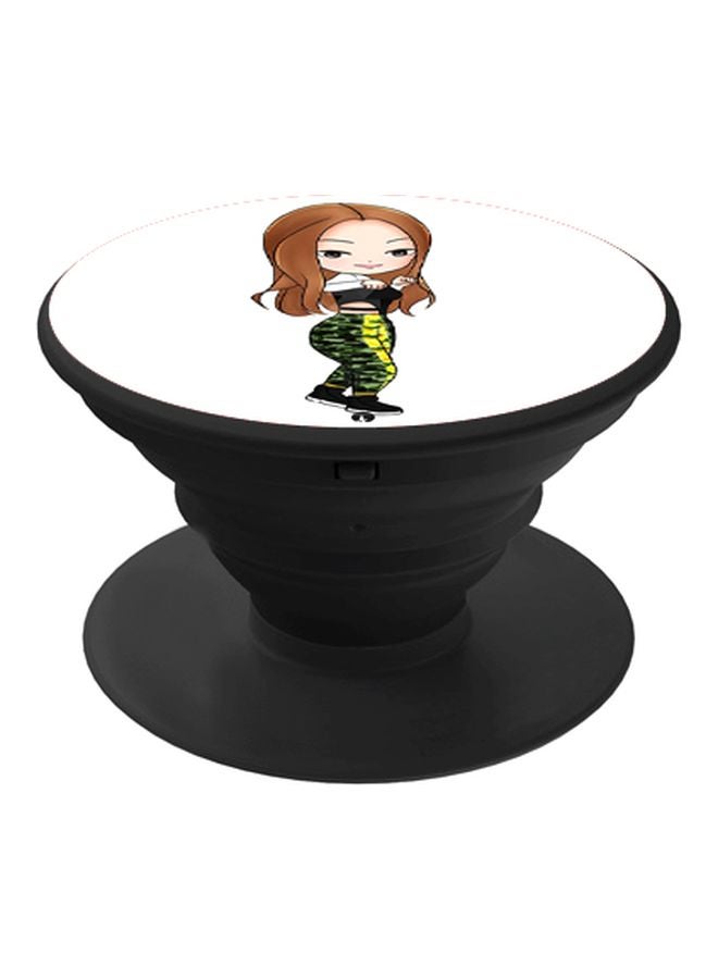 BP Cartoon Girl Printed Pop Socket Phone Holder White/Brown/Green - Image 1