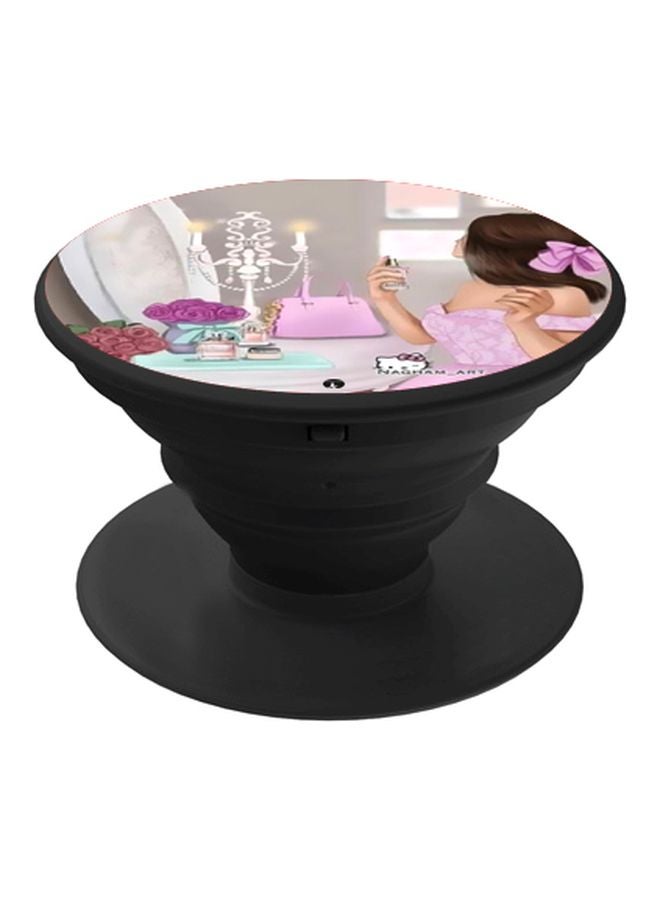 BP Cartoon Girl Printed Pop Socket Phone Holder Grey/Pink/White - Image 1