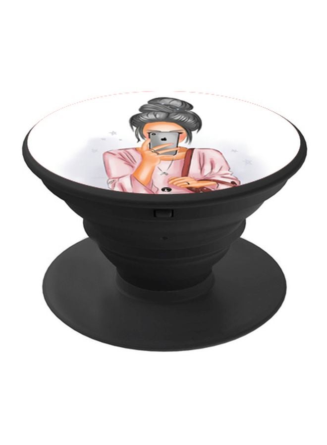 BP Girl With A Phone Printed Pop Socket Holder Pink/Grey/Black - Image 1