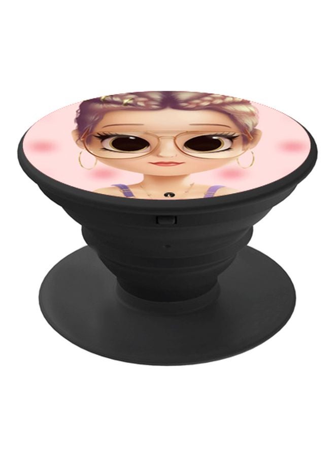 BP Girl With Sunglass Printed Pop Socket Phone Holder Yellow/Brown/Pink - Image 1